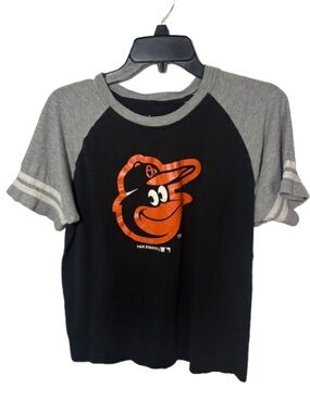 Hanes Black & Gray Kids Raglan Tee with Orange Orioles Logo